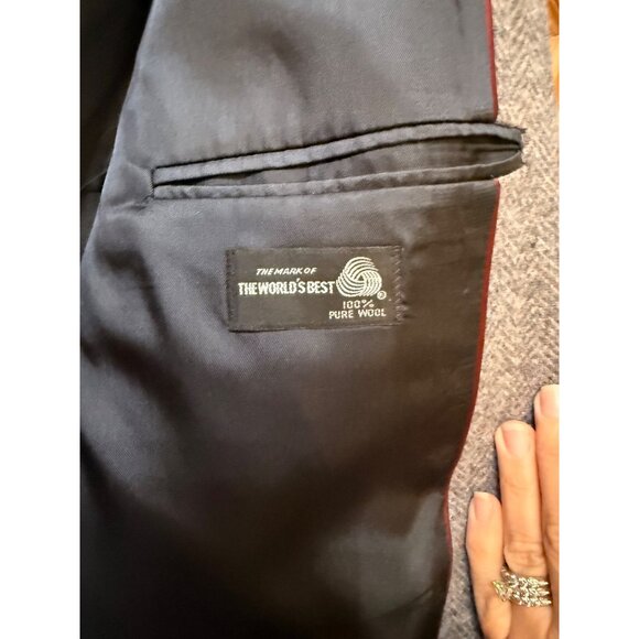 Haggar Imperial Mens Herringbone Gray Wool Blazer Sport Coat Jacket Made In USA - Picture 5 of 14